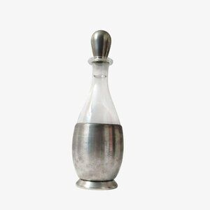 Vintage Colonial Pewter & Glass Decanter Liquor Bottle By Boardman Signed 307